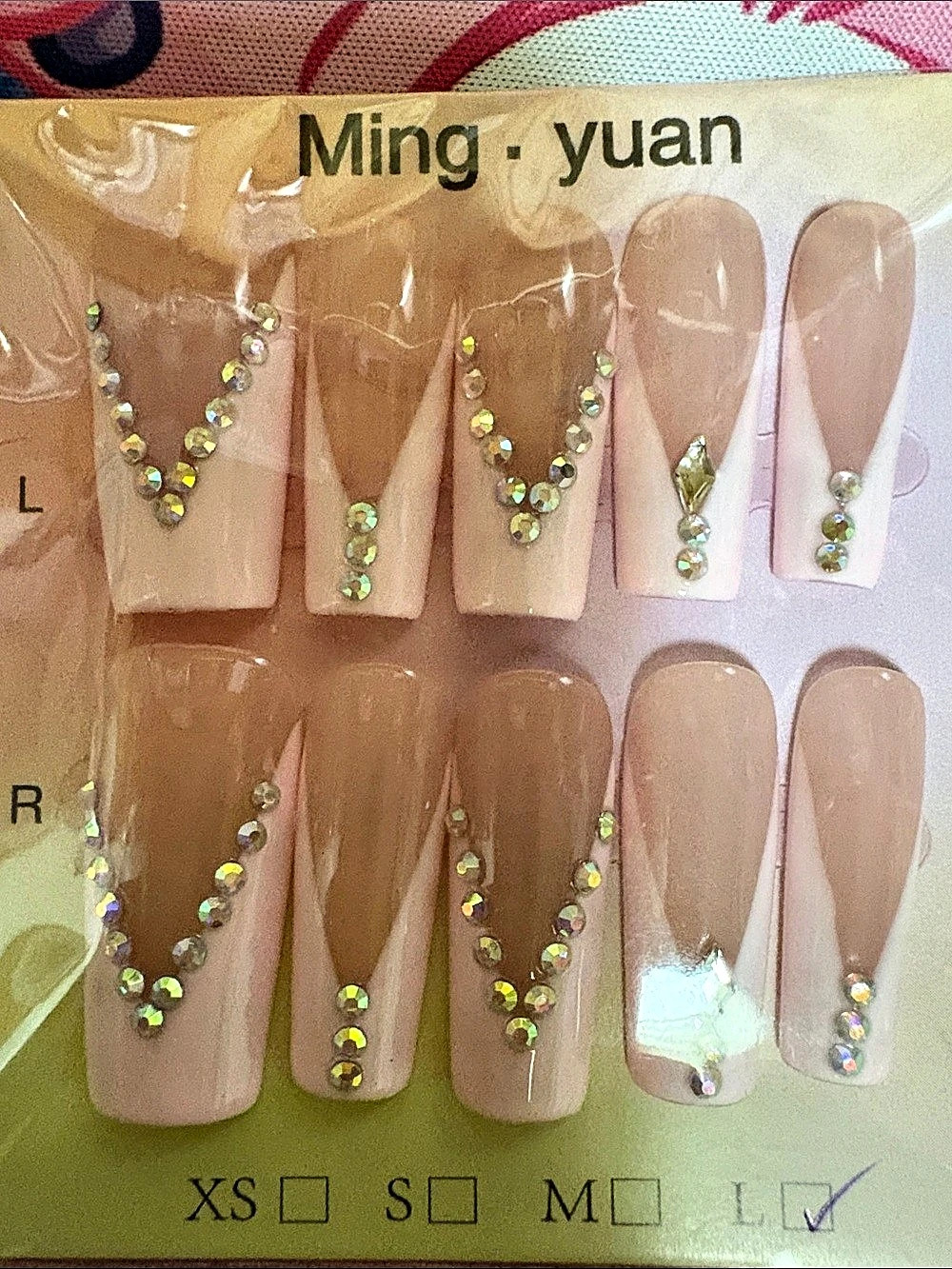 Ming yuan Rhinestone Press-On Nails Pink & Clear NWT